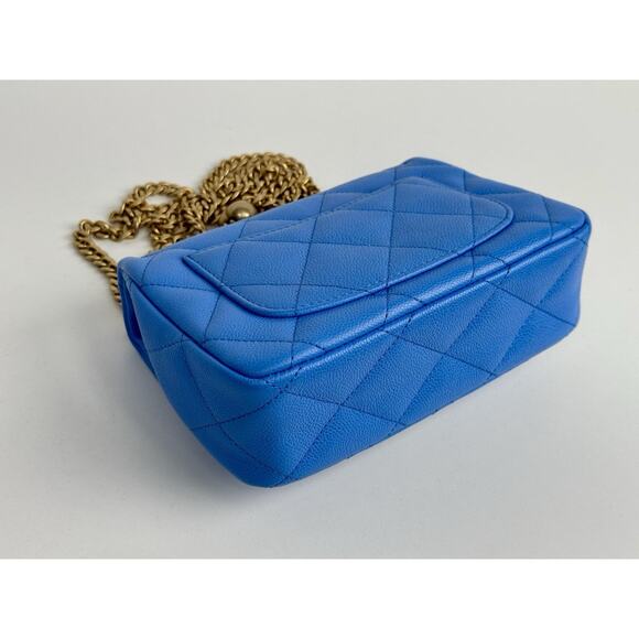 Chanel Mini Heart Chain Flap Bag Blue Caviar Leather D-7 - Picture 9 of 16